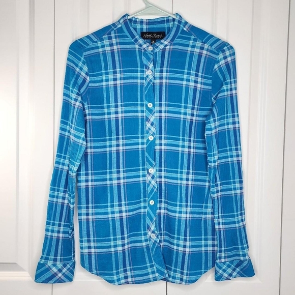 Y2K Inspired Blue Multicolored Plaid Preppy Button Up Flannel - Picture 1 of 5
